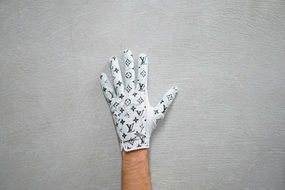 Louis Vuitton inspired monogram golf glove for men and women by formulag golf, made from premium cabretta leather.